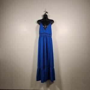 SHEIN CURVE Maxi Slip Dress Women 2XL Blue V Neck Crochet Sheer Lightweight Boho